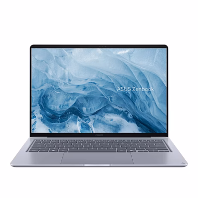 Sülearvuti Asus Zenbook 14 UX3480QA avatuna eestvaates, sinakashall korpus