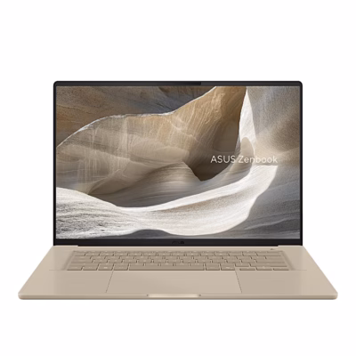 Sülearvuti ASUS Zenbook A16 UX3607OA avatuna eestvaates, beež