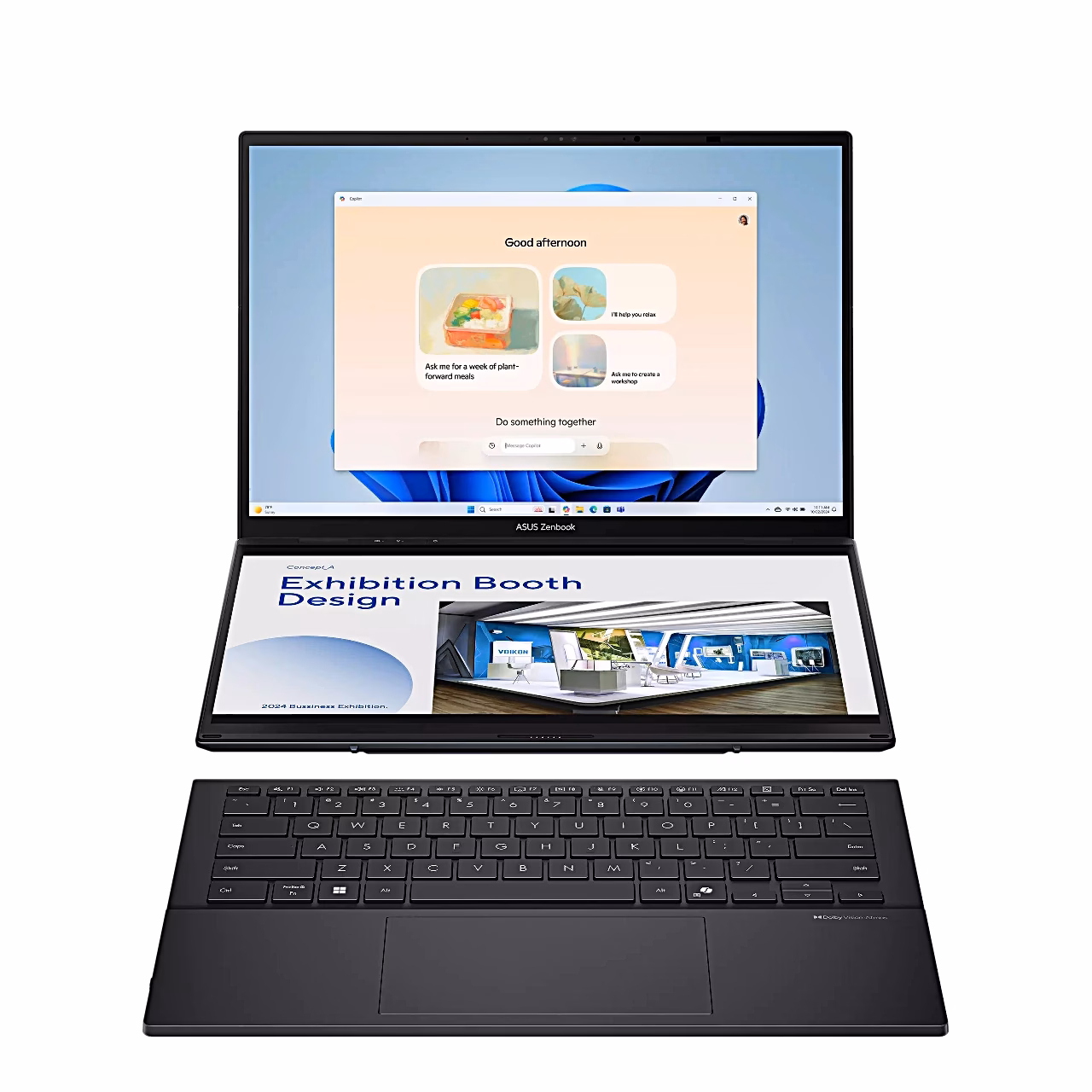 Zenbook Duo UX8406CA kaks ekraani üksteise kohal, eraldi klaviatuur ees
