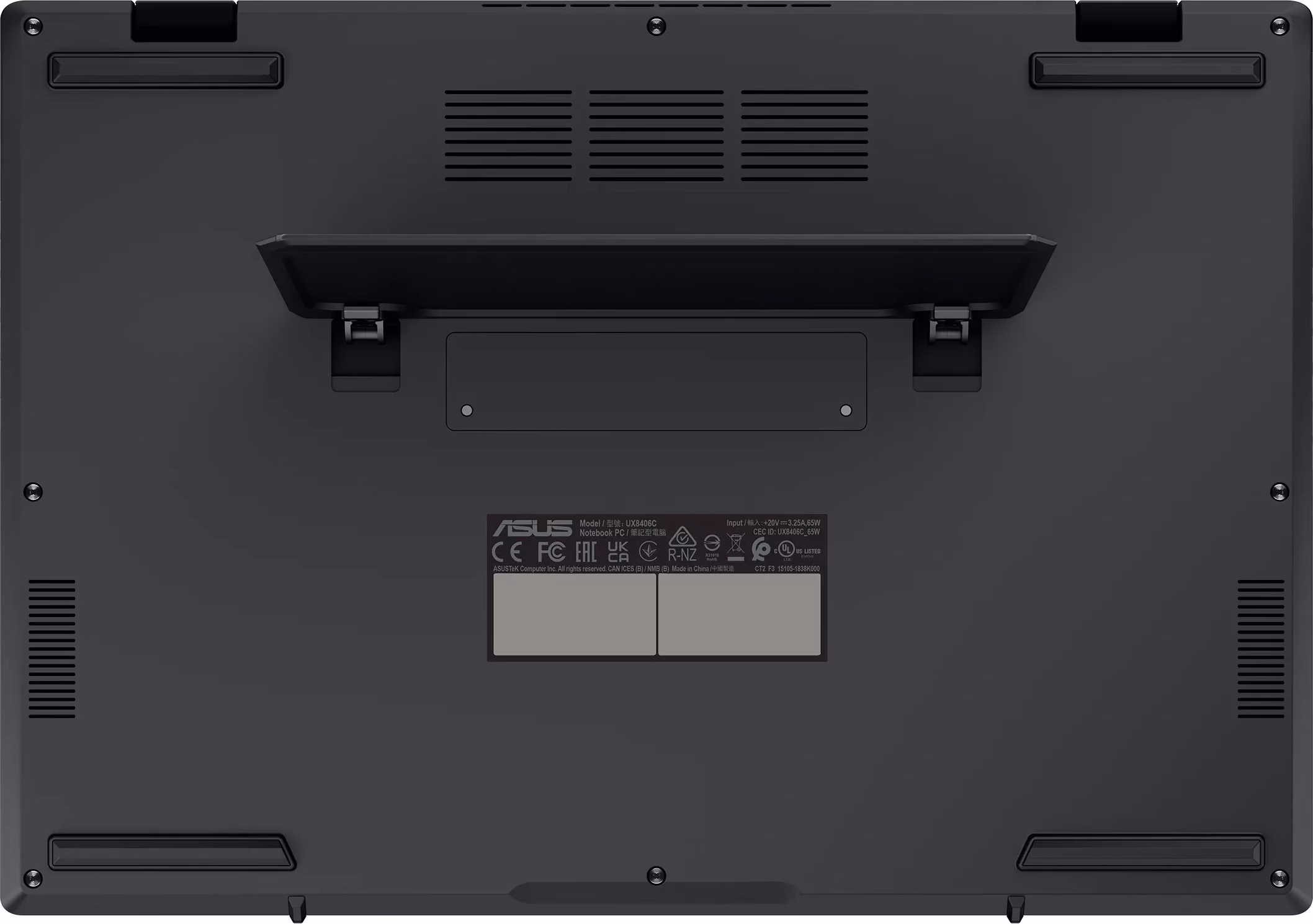 Zenbook Duo UX8406CA põhi õhuavade ja kokkuvolditud tagatoega