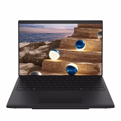 Hall Asus Zenbook Duo UX8407AA sülearvuti avatud ekraani ja klaviatuuriga eestvaates