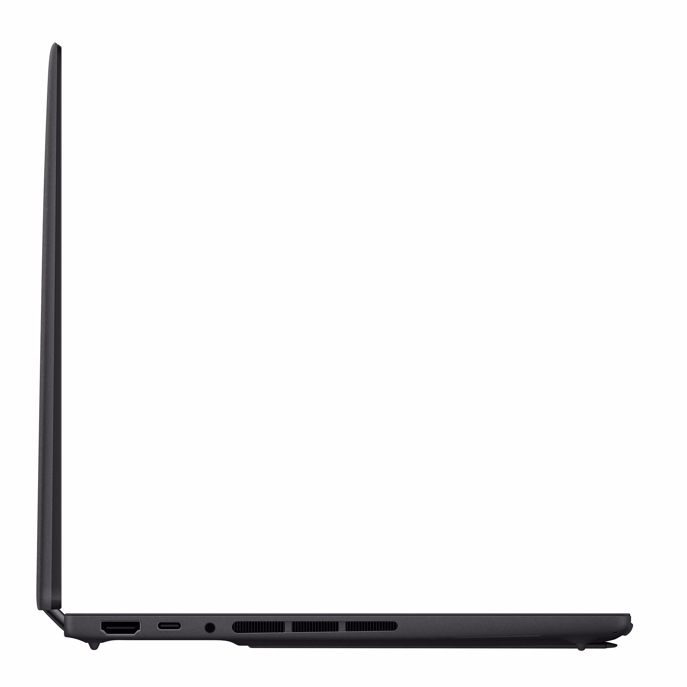 Zenbook Duo UX8407AA vasak külg HDMI- ja USB-C-pordiga, kaas avatud