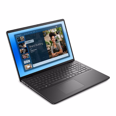 Laptop Dell 16 DC16250 vasakult eest vaadatuna, avatud ekraaniga