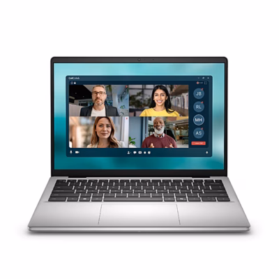 Dell Pro 14 Essential sülearvuti eestvaates, ekraanil videokõne ja all klaviatuur