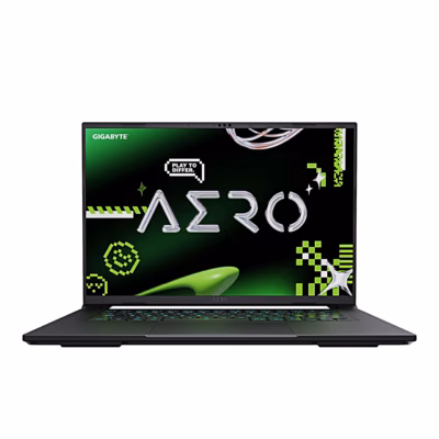 Gigabyte AERO X16 sülearvuti avatud ekraaniga otse eestvaates