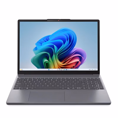 Avatud sülearvuti Lenovo IdeaPad Slim 3 15IWC11 otse eest, hall korpus