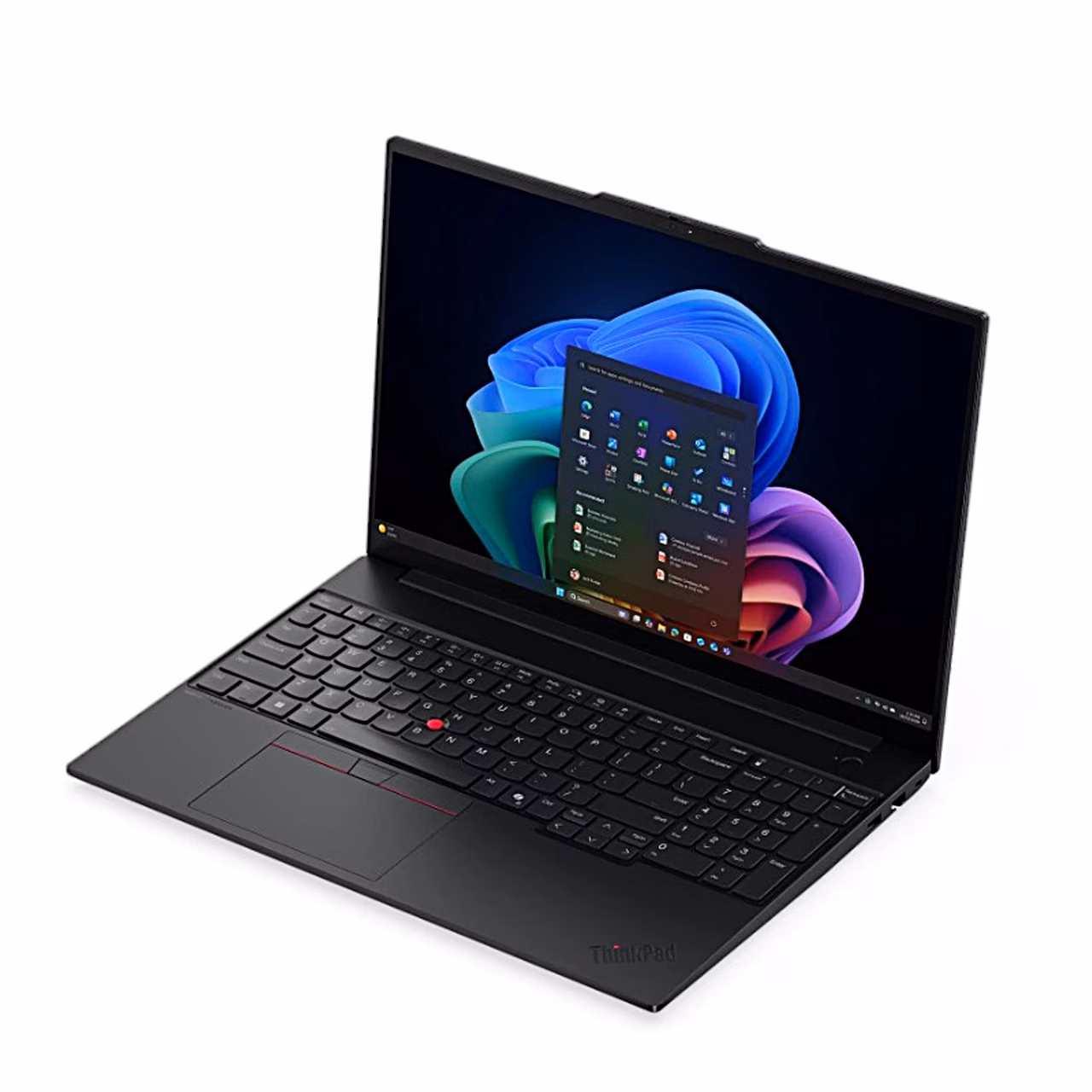 Sülearvuti ThinkPad E16 Gen 4 paremalt nurga alt, ekraan ja klaviatuur