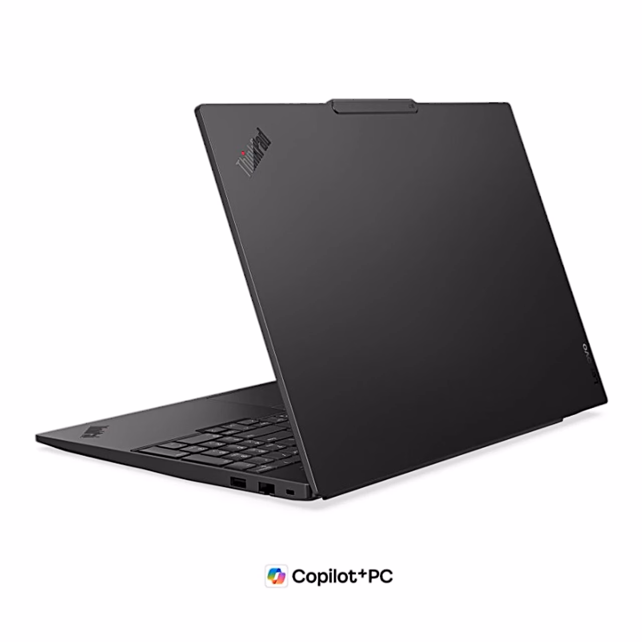 ThinkPad E16 Gen 4 Intel sülearvuti tagantvaade musta kaane ja ThinkPadi logoga
