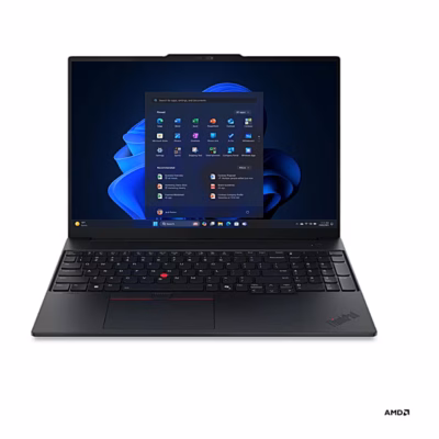 Avatud sülearvuti Lenovo ThinkPad E16 Gen 4 AMD otse eestvaates ekraani ja klaviatuuriga
