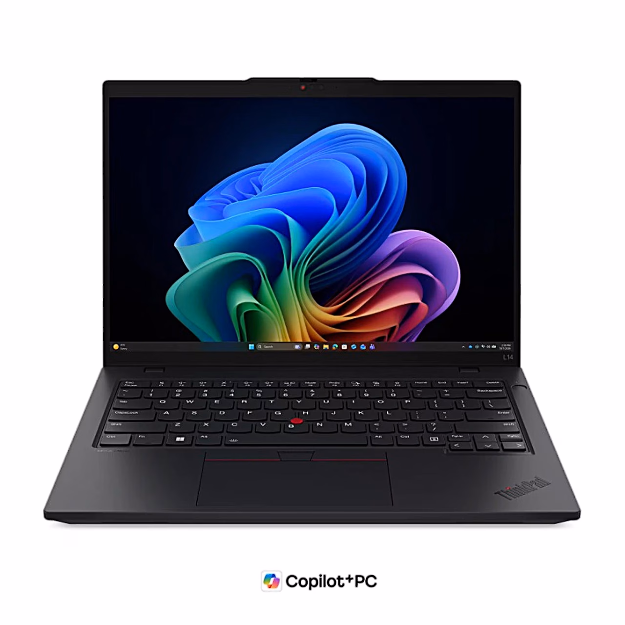 Lenovo ThinkPad L14 Gen 7 sülearvuti avatult eestvaates, must korpus ja klaviatuur