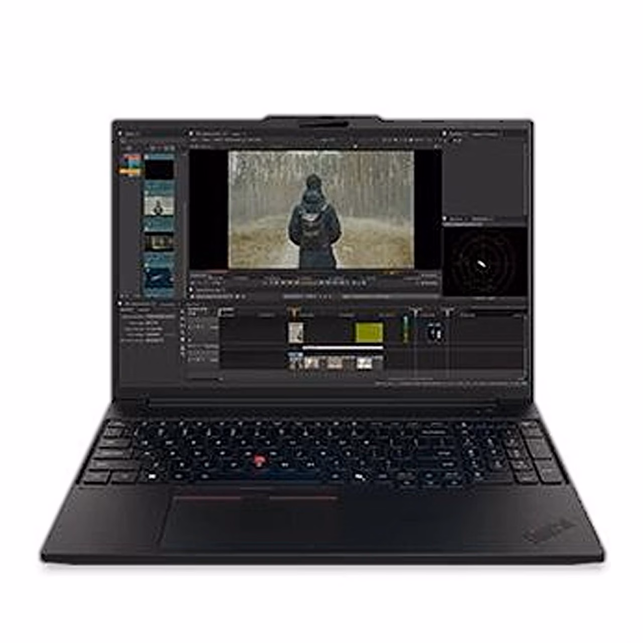 Kaasaskantav arvuti ThinkPad P16s G5 videotöötlusprogrammiga ekraanil