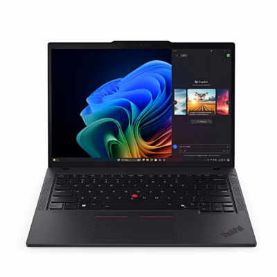 Must Lenovo ThinkPad T14 Gen 6 sülearvuti avatud ekraaniga eestvaates