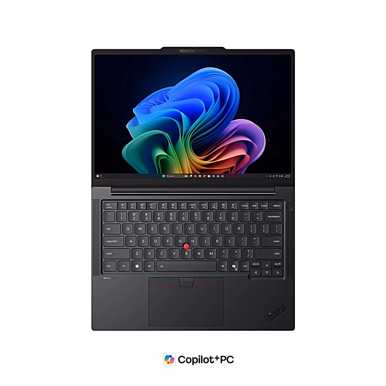 Lenovo ThinkPad T14 Gen 7 avatud klaviatuur ja ekraan otse ülalt
