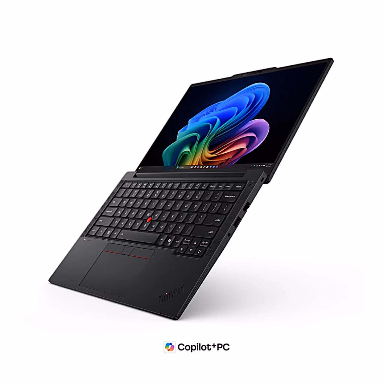 Lenovo ThinkPad T14 Gen 7 kallutatult ülalt, taustvalgusega klaviatuur ja TrackPoint