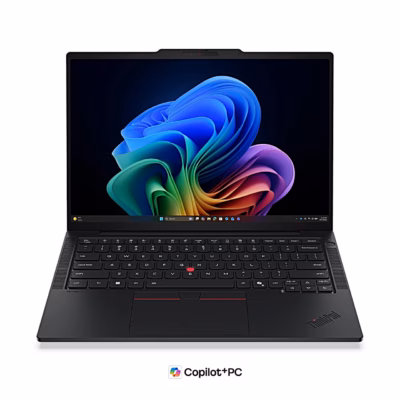Avatud must sülearvuti Lenovo ThinkPad T14s Gen 7 AMD eestvaates
