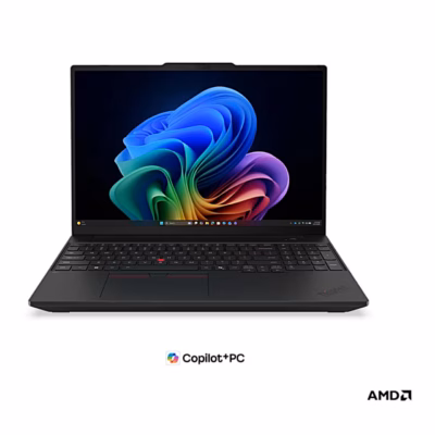 Must sülearvuti Lenovo ThinkPad T16 Gen 5 avatuna, otsevaade eest