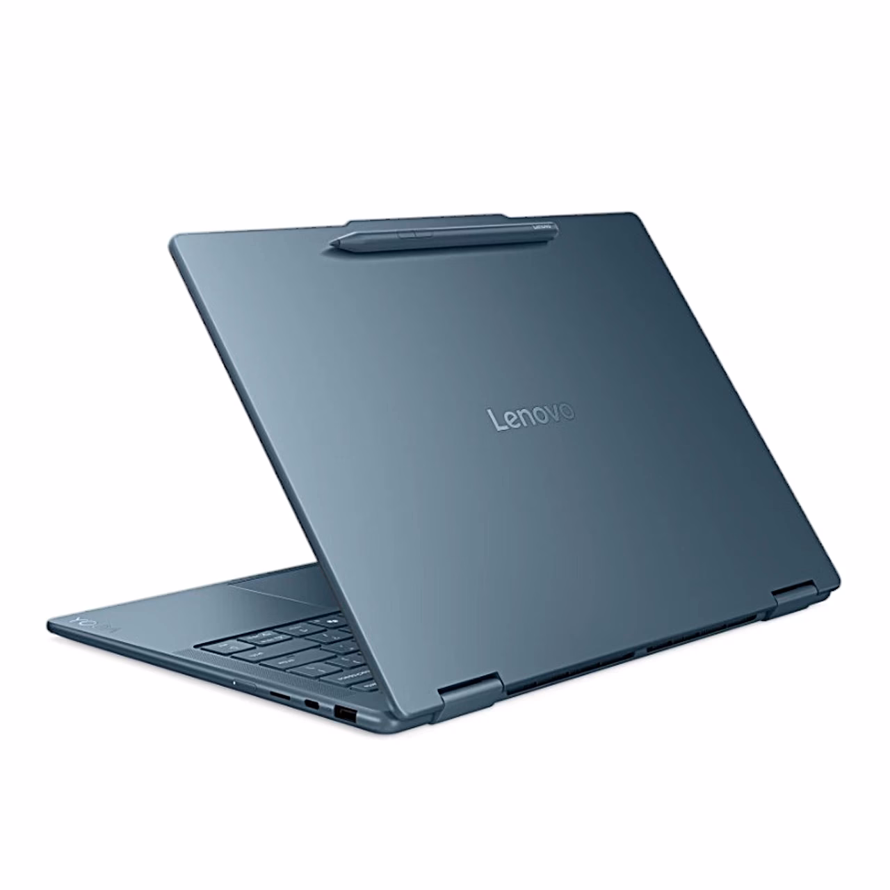 Sinakasrohelise Lenovo Yoga 7 2-in-1 14AKP10 kaas logoga, vaade selja tagant