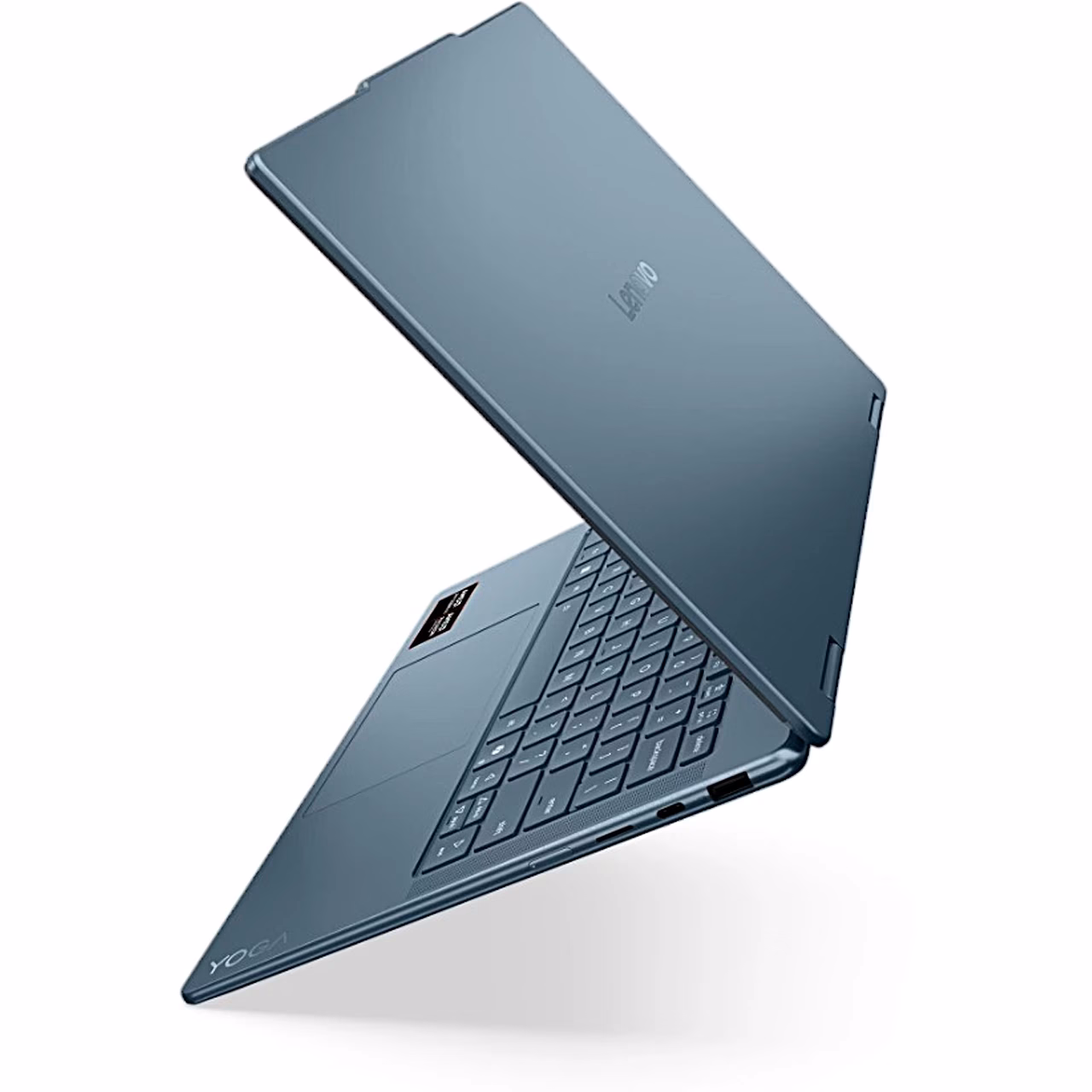 Pooleldi avatud Lenovo Yoga 7 2-in-1 14AKP10 klaviatuuri ja kaane küljevaade