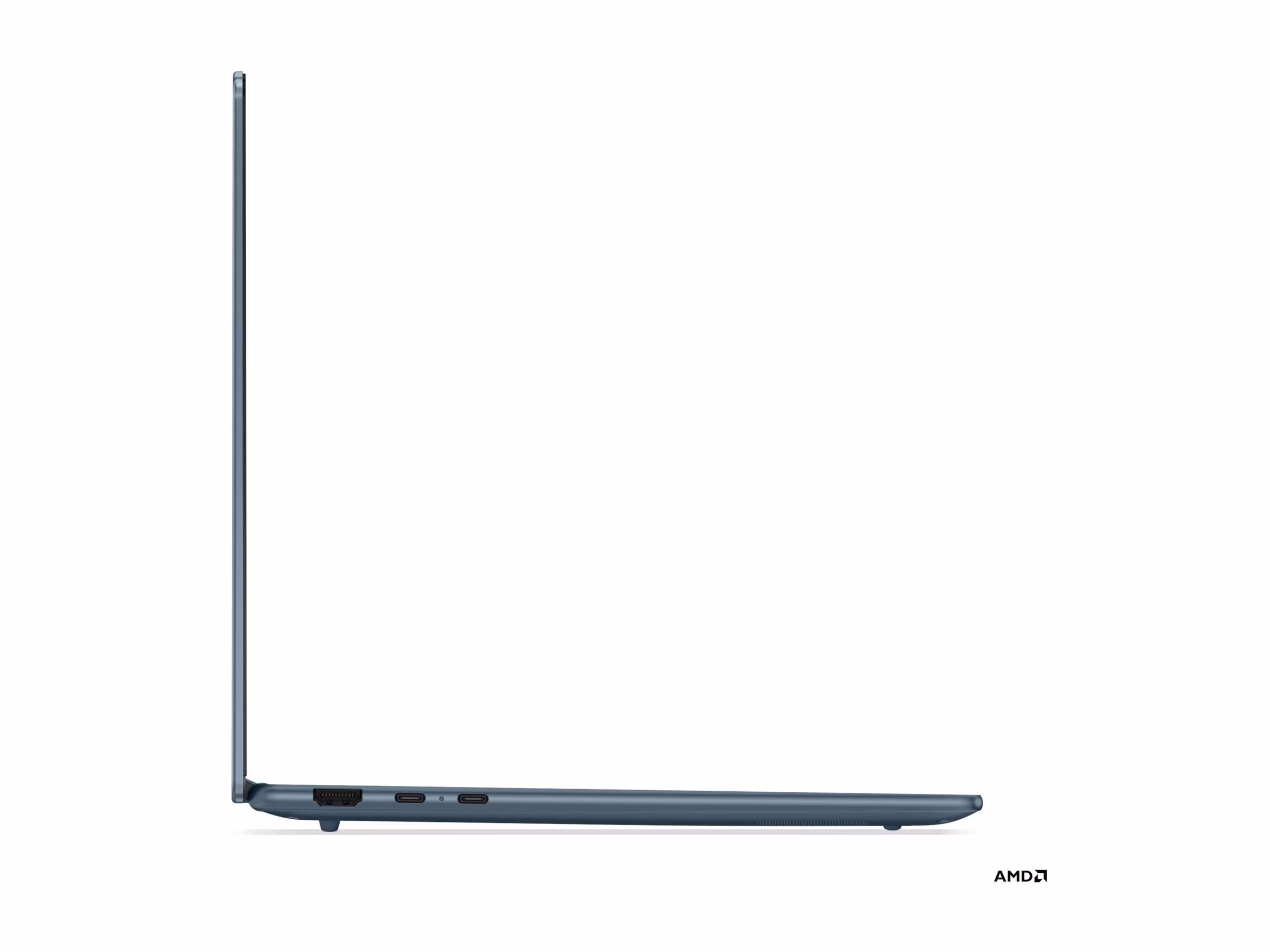 Lenovo Yoga Slim 7 14AKP10 vasak külg portidega, kaas täisnurga all