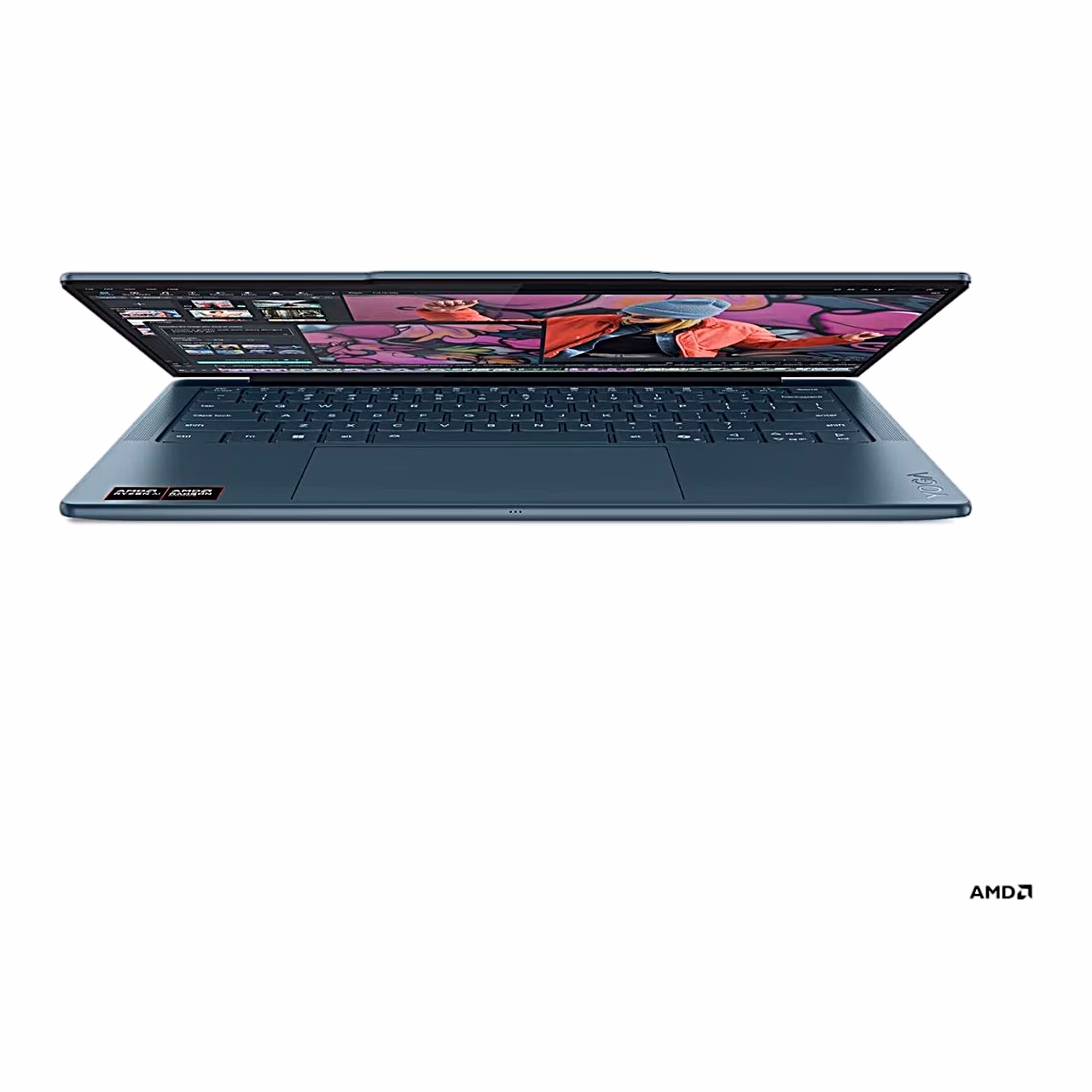 Lenovo Yoga Slim 7 14AKP10 eest madalast vaatest, kaas pooleldi avatud