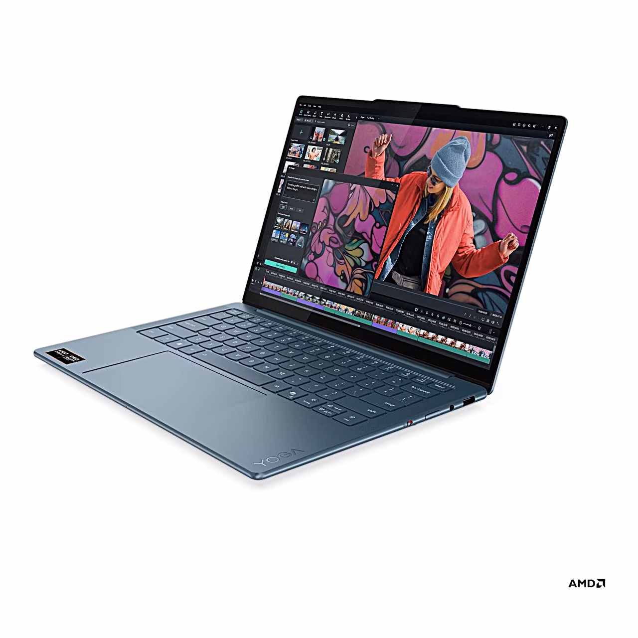 Lenovo Yoga Slim 7 14AKP10 paremalt eest, ekraanil fototöötlusprogramm
