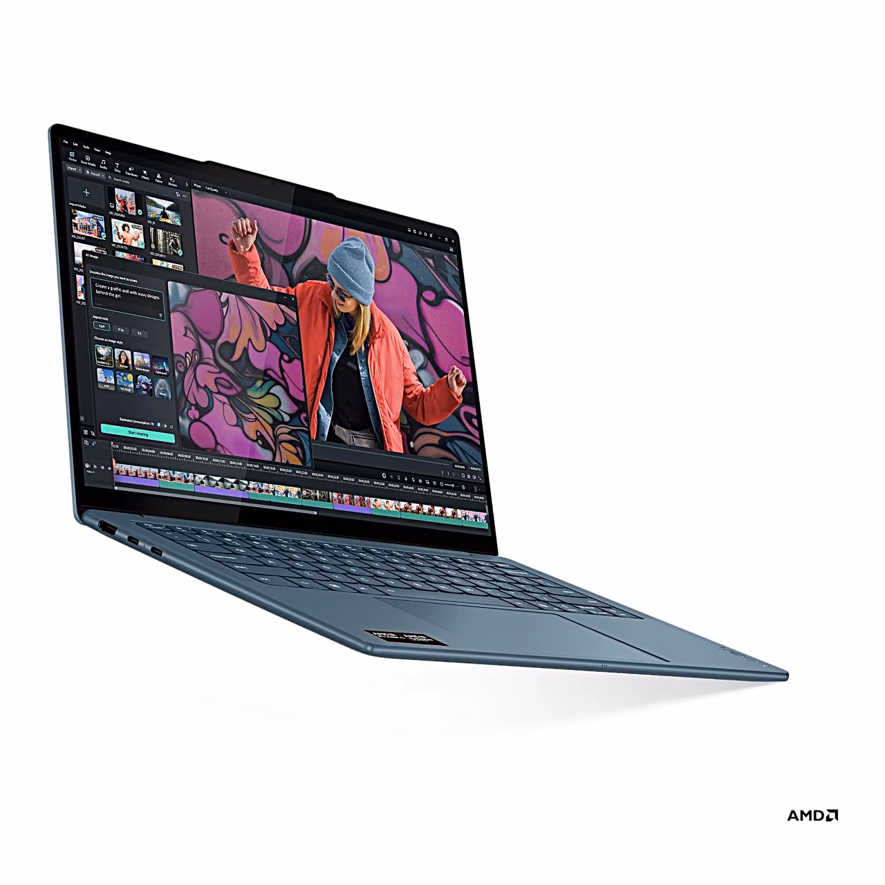 Lenovo Yoga Slim 7 14AKP10 vasakult eest, OLED-ekraan ja klaviatuur