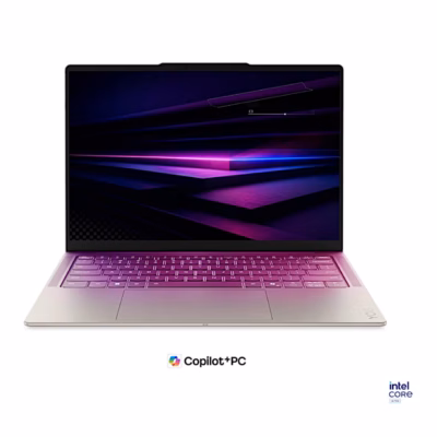 Beež sülearvuti Lenovo Yoga Slim 7 14IPH11 avatuna otse eestvaates