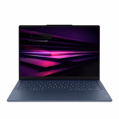 Sinine Lenovo Yoga Slim 7 14Q8Y11 avatuna eestvaates, klaviatuur ja ekraan