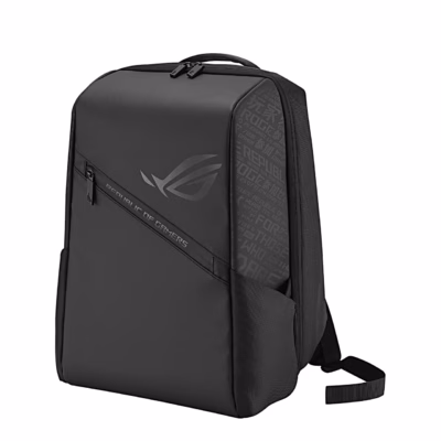 Must Asus ROG Ranger BP2501 sülearvuti seljakott, esiküljel ROG-logo