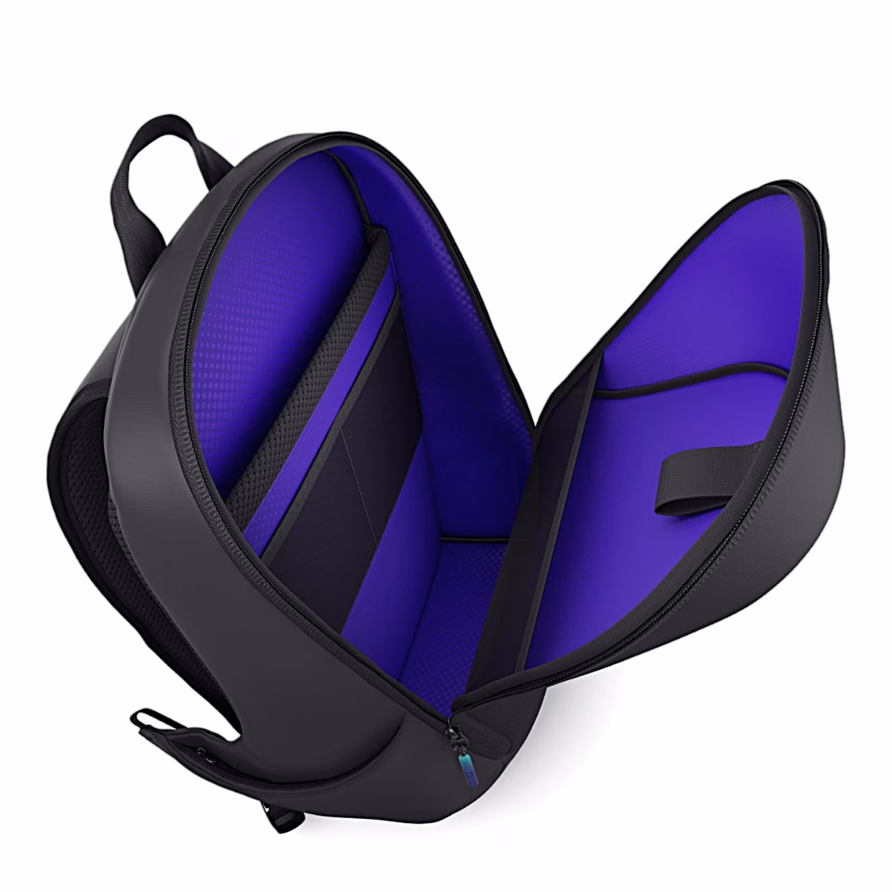 Avatud Alienware AW5625P arvutikott, lilla vooder ja sülearvutitasku