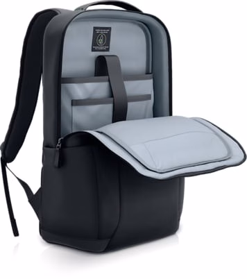 Avatud Dell EcoLoop Pro Slim põhitasku sülearvuti rihma ja taskutega