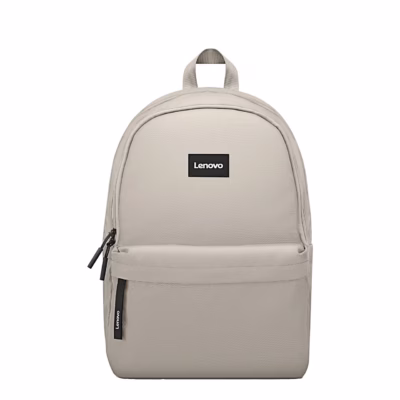 Beež sülearvuti seljakott Lenovo Commuter B10 eestvaates, esitasku ja logoga