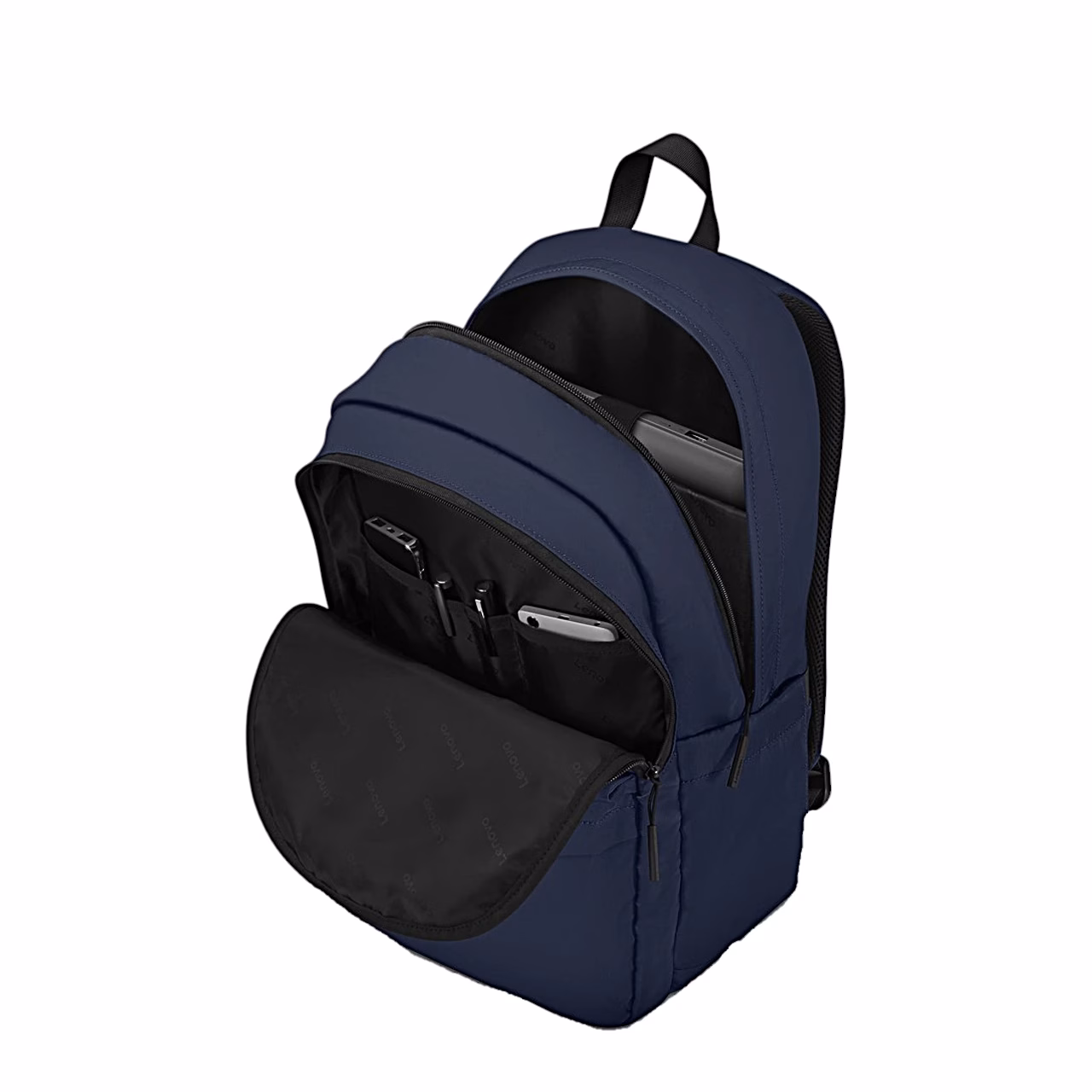 Avatud eesmine osa, Lenovo Commuter B10 seljakoti pastakahoidjad ja taskud