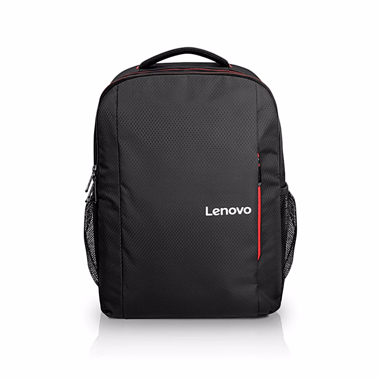 Must sülearvuti seljakott Lenovo Everyday B510 eestvaates punase tõmblukuga