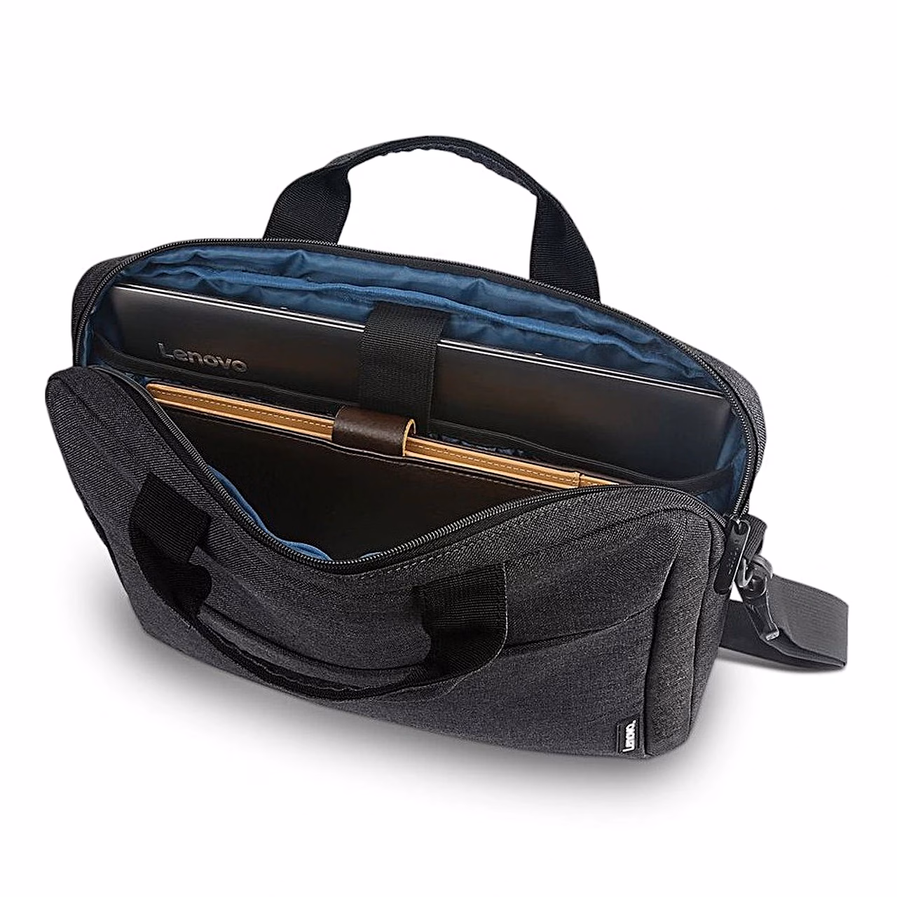 Must sülearvutikott Lenovo Casual Toploader T210 avatud pealmise lukuga, sees sülearvuti