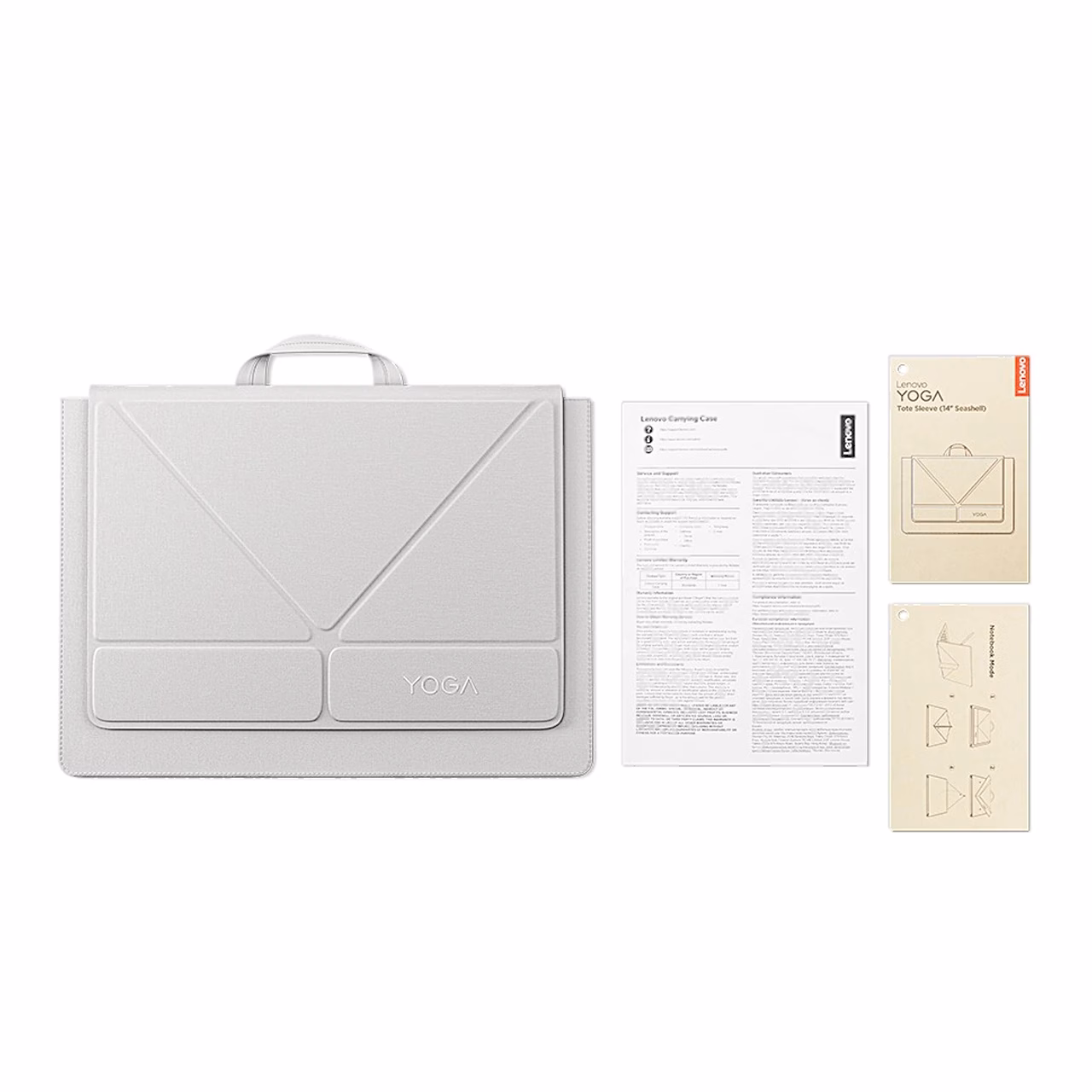 Lenovo Yoga Tote Sleeve arvutikott koos kasutusjuhendi ja pakendikaartidega