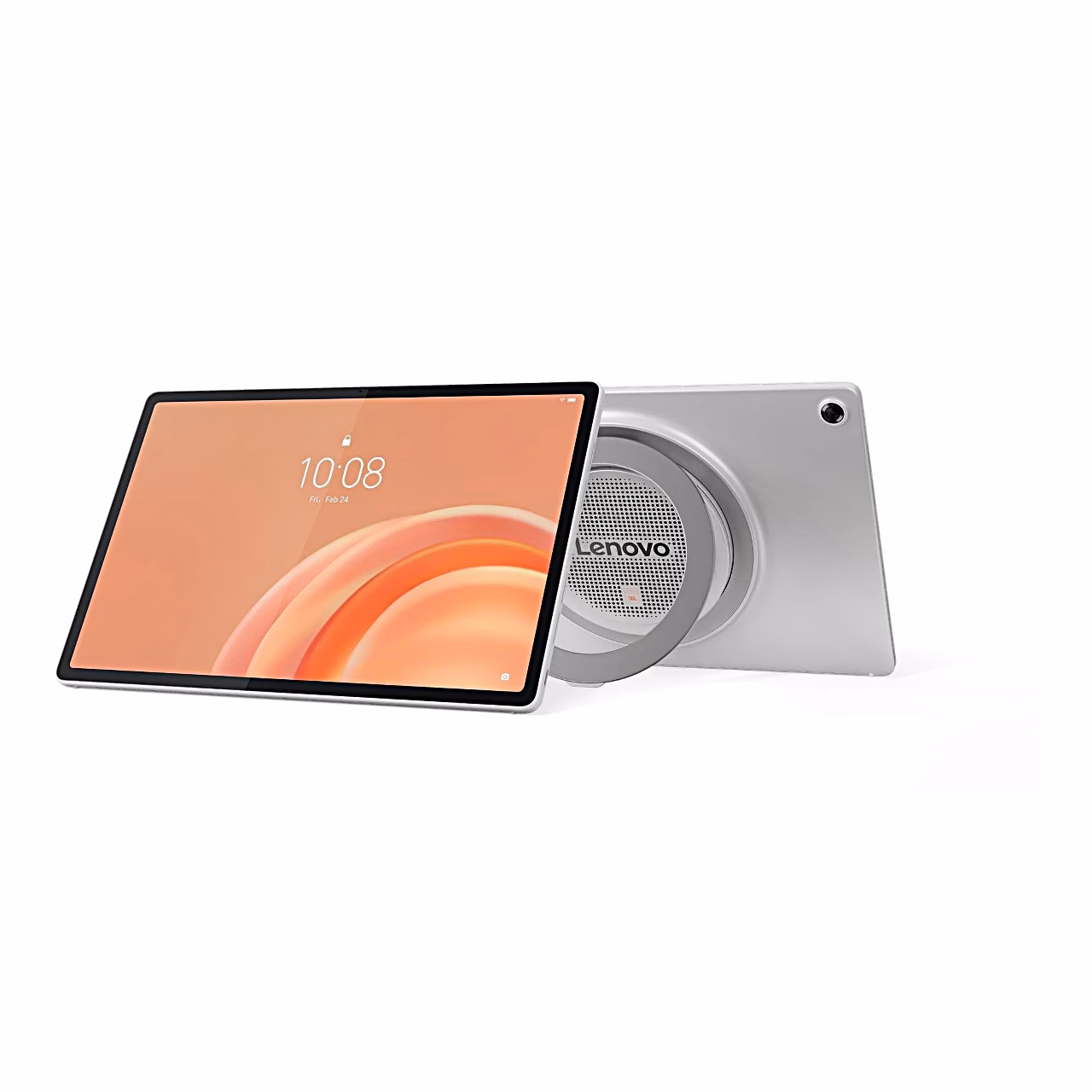 Lenovo Tab Plus Gen 2 tahvelarvuti laual madala nurga all rõngastoel