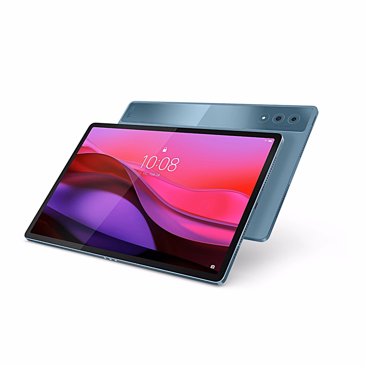 Lenovo Yoga Tab Plus esikülg ja kolme kaameraga tagakülg