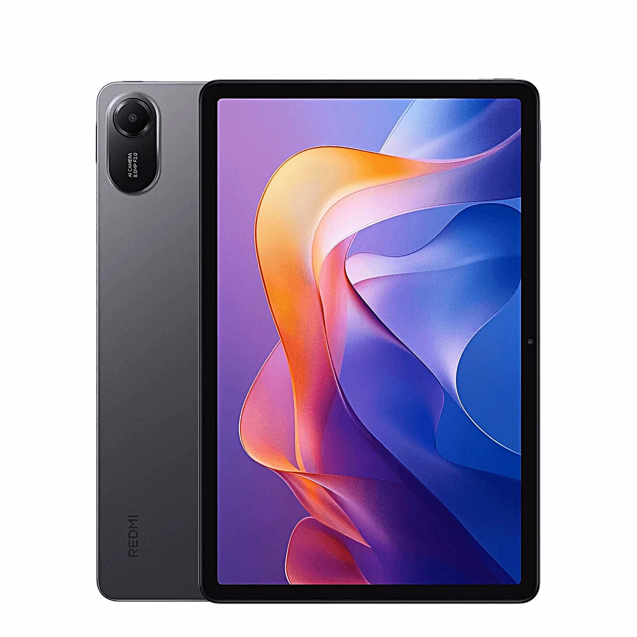 Tahvelarvuti Xiaomi Redmi Pad 2 hallis värvis, ekraan ja tagakülg kõrvuti