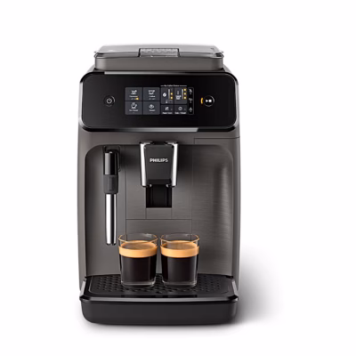 Philips EP1224/00 espressomasin eestvaates, tilgaalusel kaks klaasi espressoga