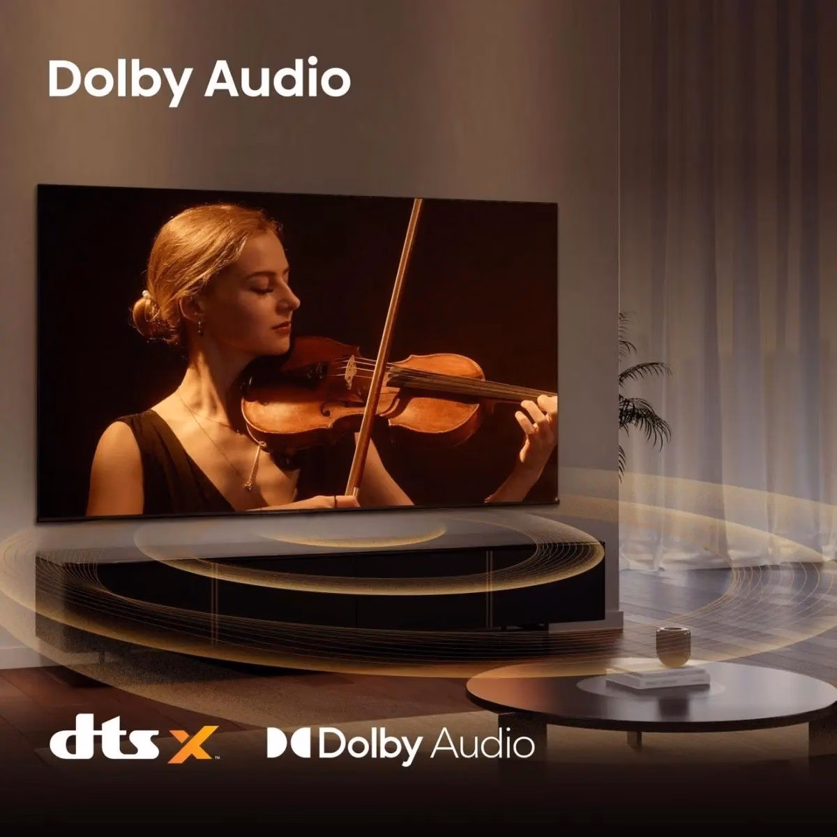 Hisense 32A4S teleri Dolby Audio ja DTS Virtual:X heli, ekraanil viiuldaja