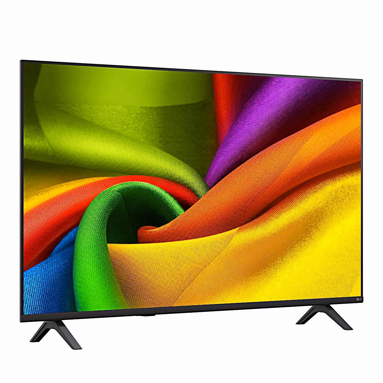 LG 50NU800B3LC paremalt nurga alt, kaks V-kujulist jalga