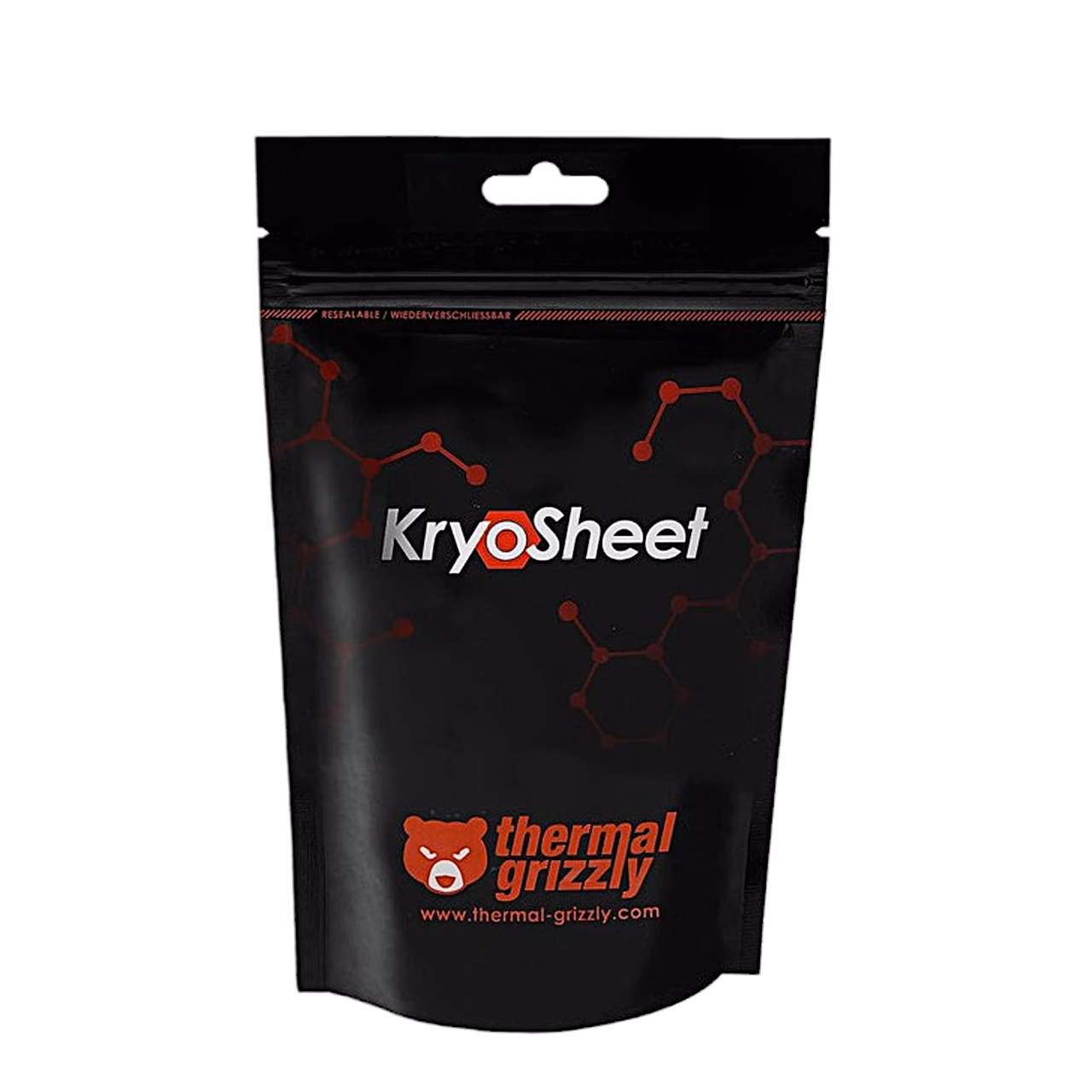 Thermal Grizzly KryoSheet musta pakendikoti esikülg tootja logoga
