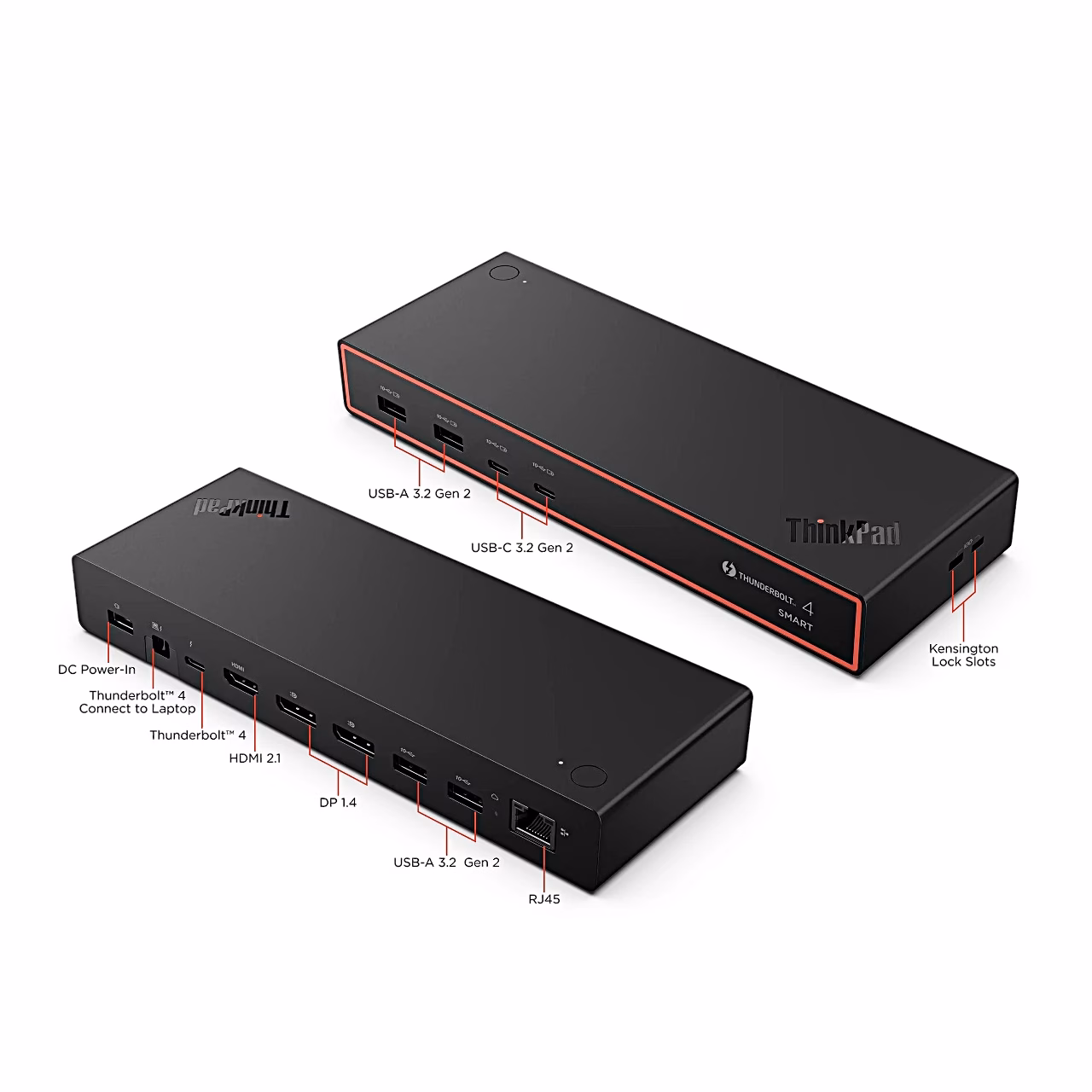 Lenovo Smart Dock Gen2 7500 pordid tähistatult: Thunderbolt 4, HDMI 2.1, DP 1.4, RJ45