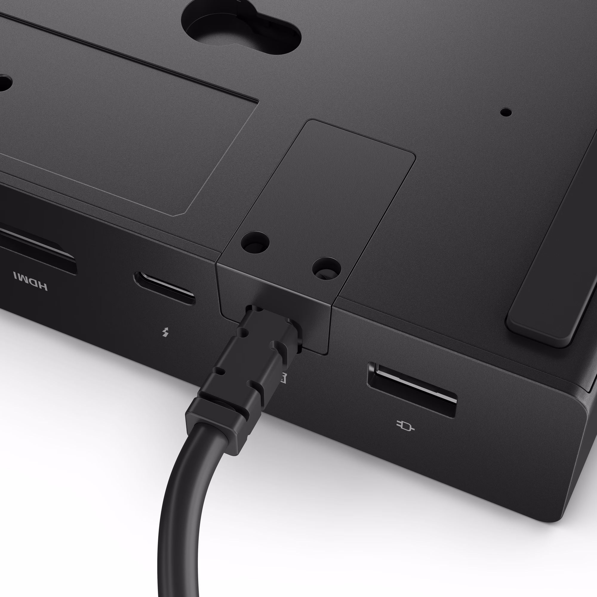 Ühenduskaabli pistik Lenovo Smart Dock Gen2 7500 tagapaneelis, lähivaade