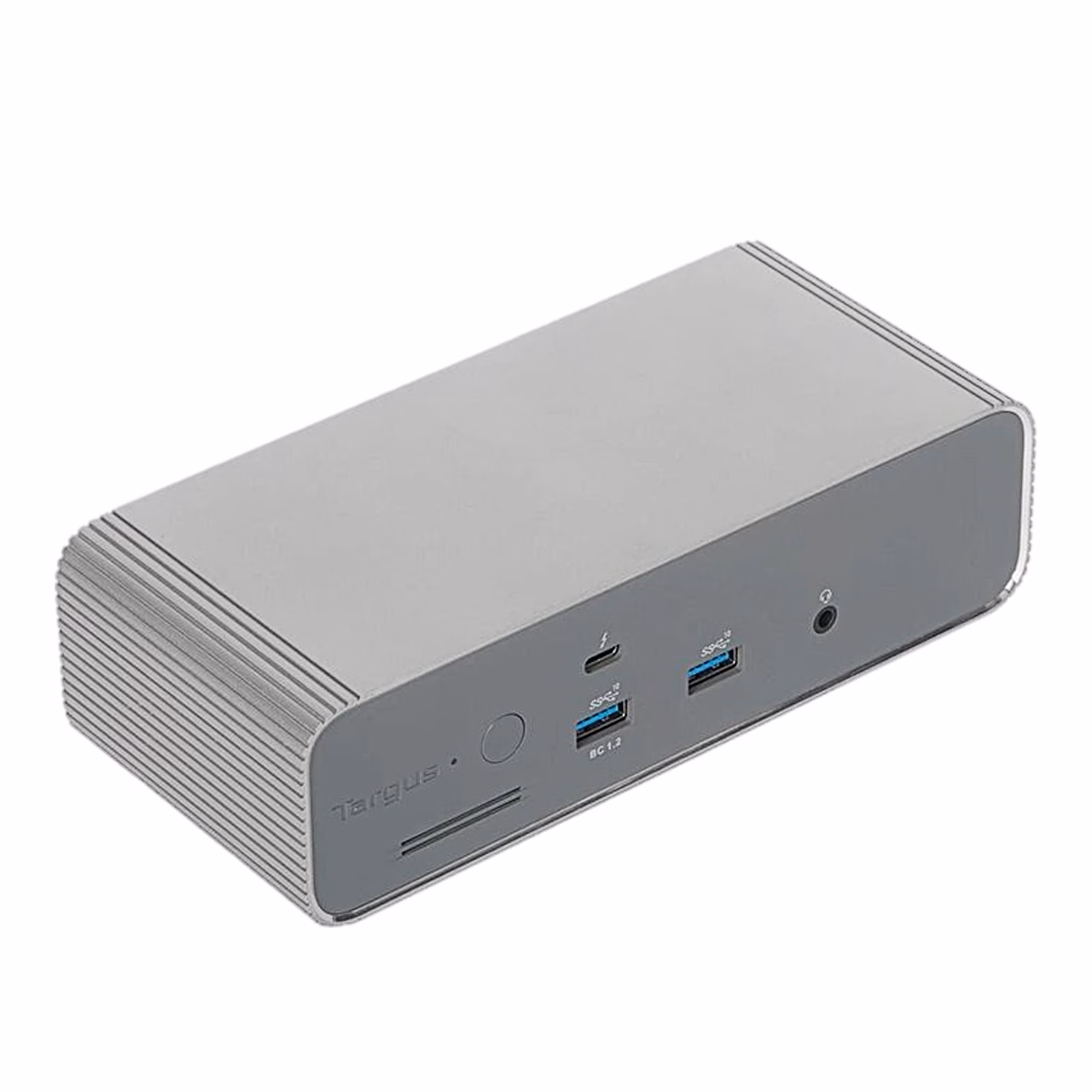 Thunderbolt 5 dokkimisjaam Targus DOCK230EUZ hõbedane korpus esipaneeli poolt