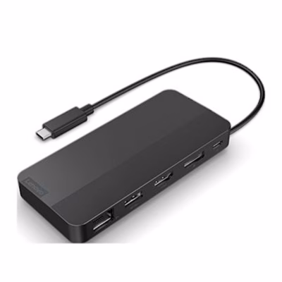 USB-C-dokkimisjaam Lenovo Dual Display Travel Dock pordipoolse otsa ja kaabliga