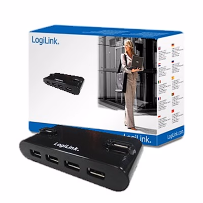 Logilink UA0085 USB-jagaja koos müügikarbiga, esiküljel neli USB-porti