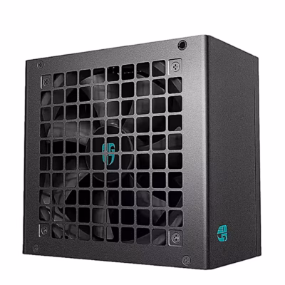 Must toiteplokk DeepCool PF500X ventilaatori võrega külg eestvaates