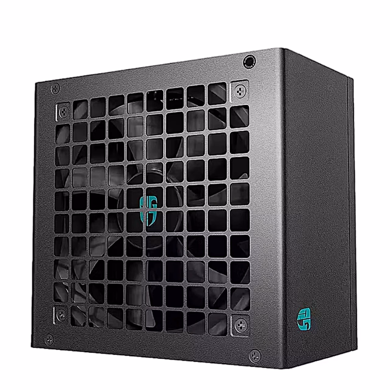 Must toiteplokk DeepCool PF500X ventilaatori võrega külg eestvaates